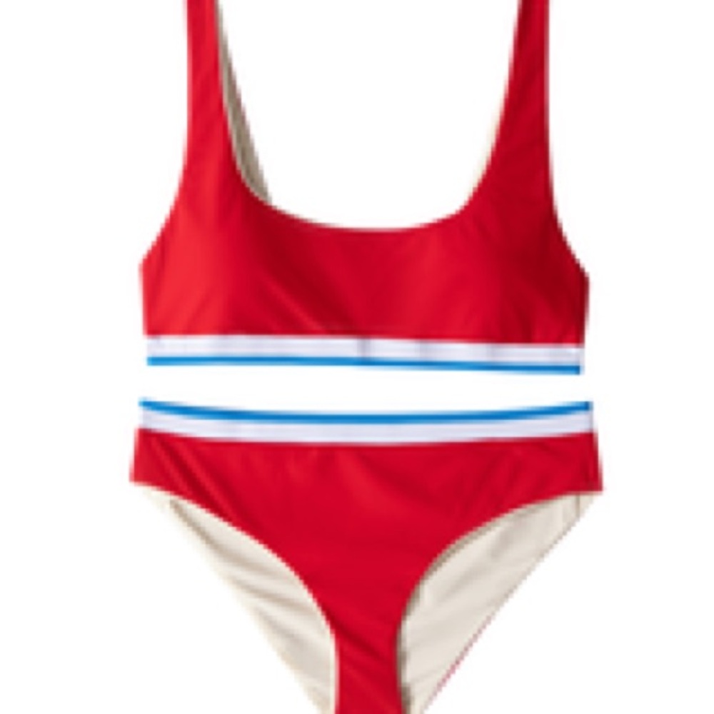 Red Bikini Swimsuit with Stripes (Reversible)